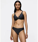 Triumph Body Make-Up Illusion Black lace tai panty model full front view, highlighting the high-cut leg and seamless lace finish. Available for Online Purchase