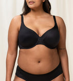 Triumph Body Make-Up Soft Touch black wired padded bra third model front view, showing the smooth cups and comfortable strap design. Shop Online Today