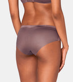 Triumph Body Make-Up Soft Touch grey hipster panty second model back view, showing the seamless edges and soft-touch fabric. Find Online Now