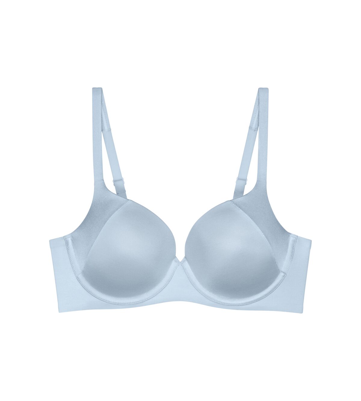 Triumph Body Make-Up Soft Touch light blue wired padded bra product-only view, highlighting the smooth cups and soft-touch fabric texture. Shop Now Online