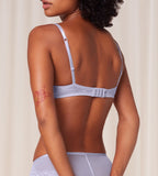 Triumph Bright Spotlight lilac wired push-up bra model back view, highlighting the adjustable straps and the intricate floral lace. Shop the Latest Online