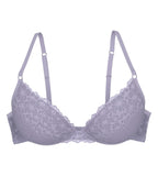 Triumph Bright Spotlight lilac wired push-up bra product-only view, highlighting the intricate floral lace and padded cup design. Shop the Latest Online