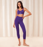 Triumph Cardio RTW high waist purple sports leggings model full front view, showing the supportive waistband and sleek performance fabric. Available for Online Purchase