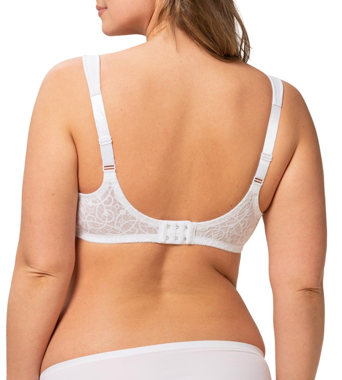Triumph Comfort Minimizer White Bra back view showing adjustable straps and hook-and-eye closure - Shop Online at Blue Salon Qatar
