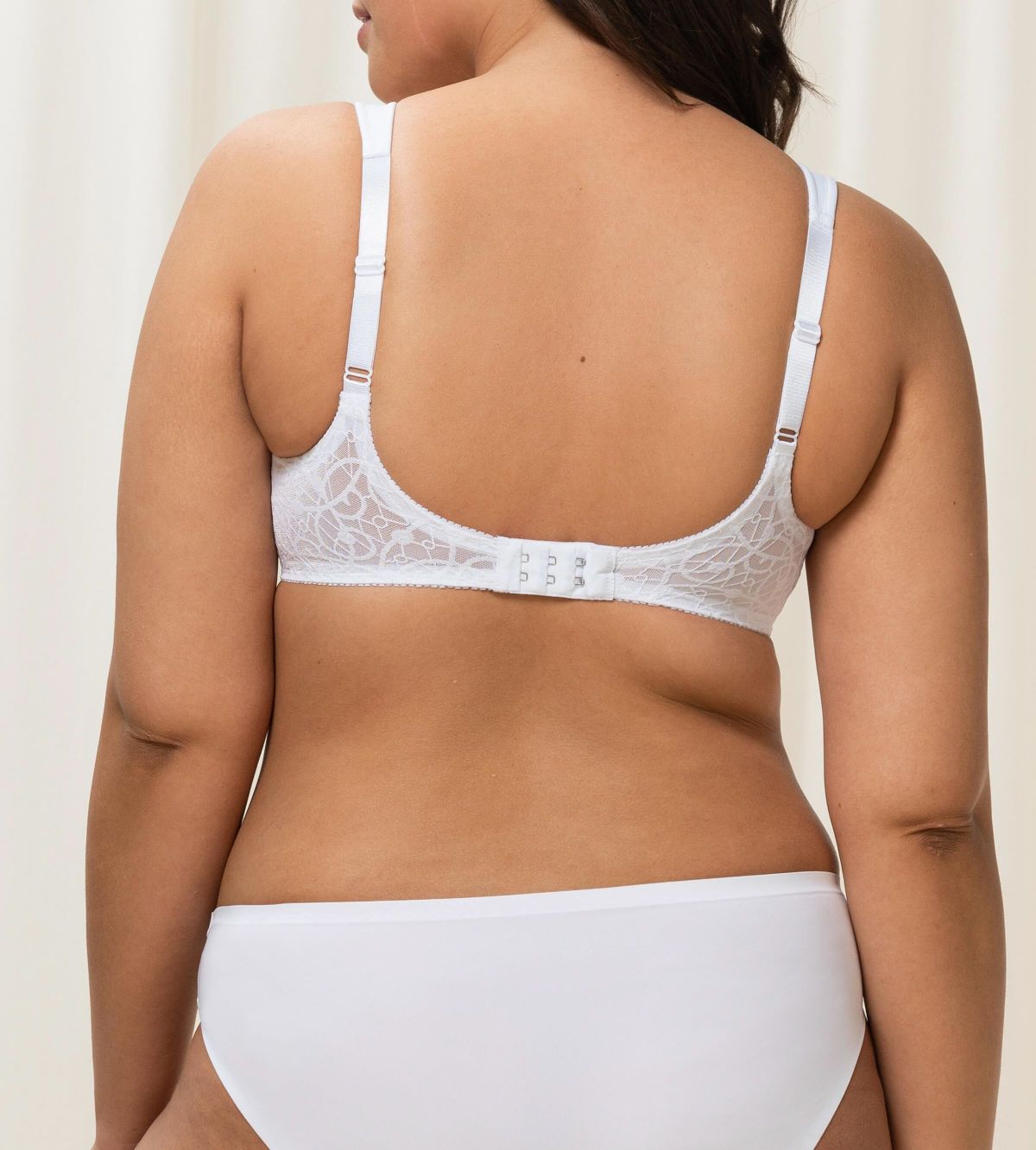 Triumph Comfort Minimizer White Bra full body back view displaying secure fit and smooth finish - Shop Online at Blue Salon Qatar