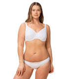 Triumph Comfort Minimizer White Bra full body front view demonstrating natural shaping and comfort - Shop Online at Blue Salon Qatar