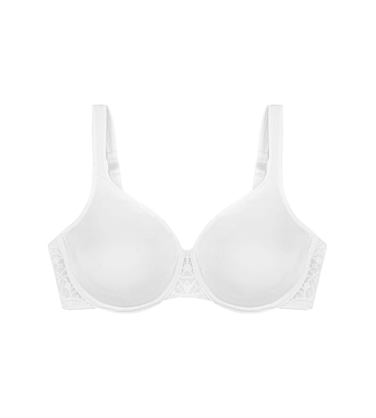 Triumph Comfort Minimizer White Bra product-only front view with smooth cups and lace side panels - Shop Now Online at Blue Salon Qatar