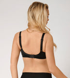 Triumph Delicate Doreen black non-wired bra model back view, highlighting the intricate lace cups and supportive adjustable wide straps. Shop the Latest Online