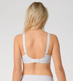 Triumph Delicate Doreen white non-wired bra model back view, highlighting the adjustable and supportive wide straps. Available Now Online