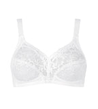 Triumph Delicate Doreen white non-wired bra product-only view, highlighting the intricate lace cups and supportive wide straps. Available Now Online