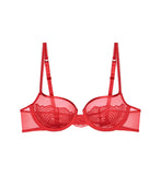 Triumph Delightful Spotlight red wired bra product-only view, showcasing the intricate graphic lace and feminine balcony silhouette. Shop Online Today