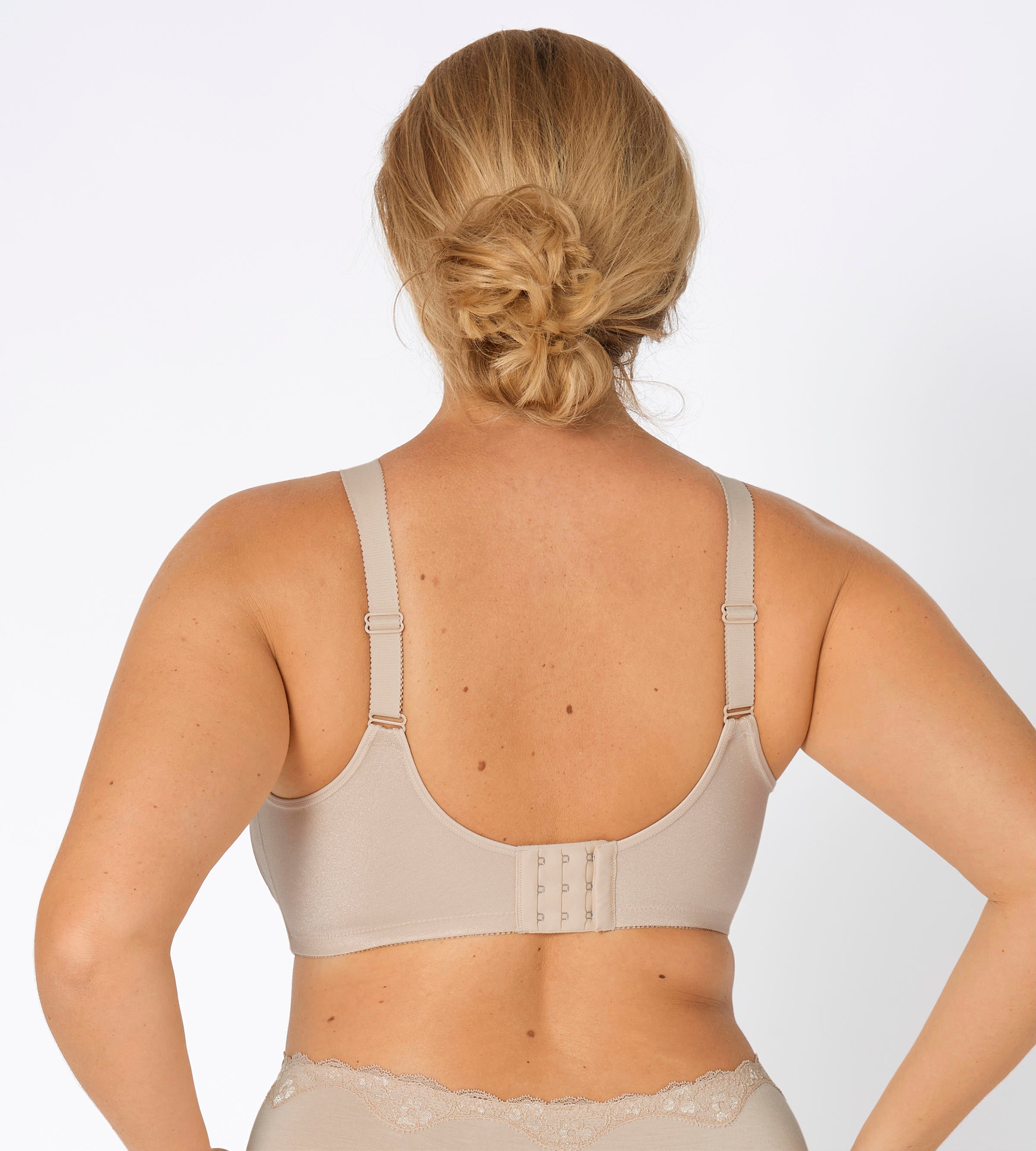 Triumph Doreen + Cotton Non-Wired Beige Bra, back view showing adjustable straps and closure – Order Online Today