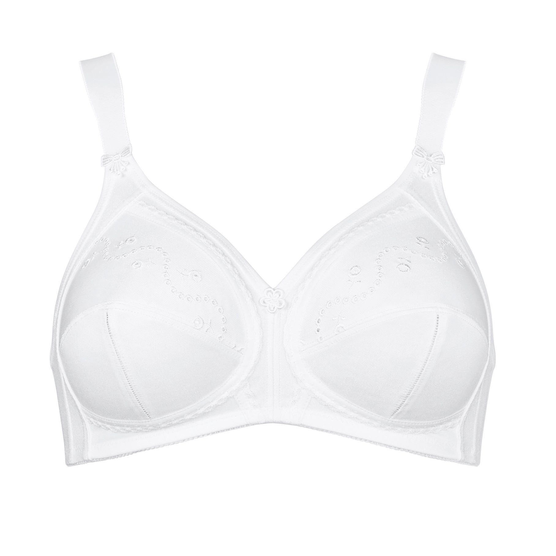 Triumph Doreen + Cotton Non-Wired White Bra product-only image displaying cup construction and cotton fabric - Available Online