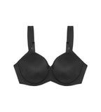 Triumph Essential Minimizer black underwired bra product-only view, showing the shimmering jacquard pattern and wide adjustable straps. Shop the Latest Online