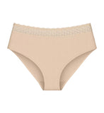 Triumph Feel Of Modal light beige midi panties product-only view, showing the silky fabric and a decorative lace waistband. Available Online