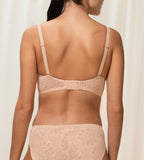 Triumph Fit Smart light beige padded bra model back view, showing the decorative 4D lace and adjustable straps with back closure. Shop the Latest Online