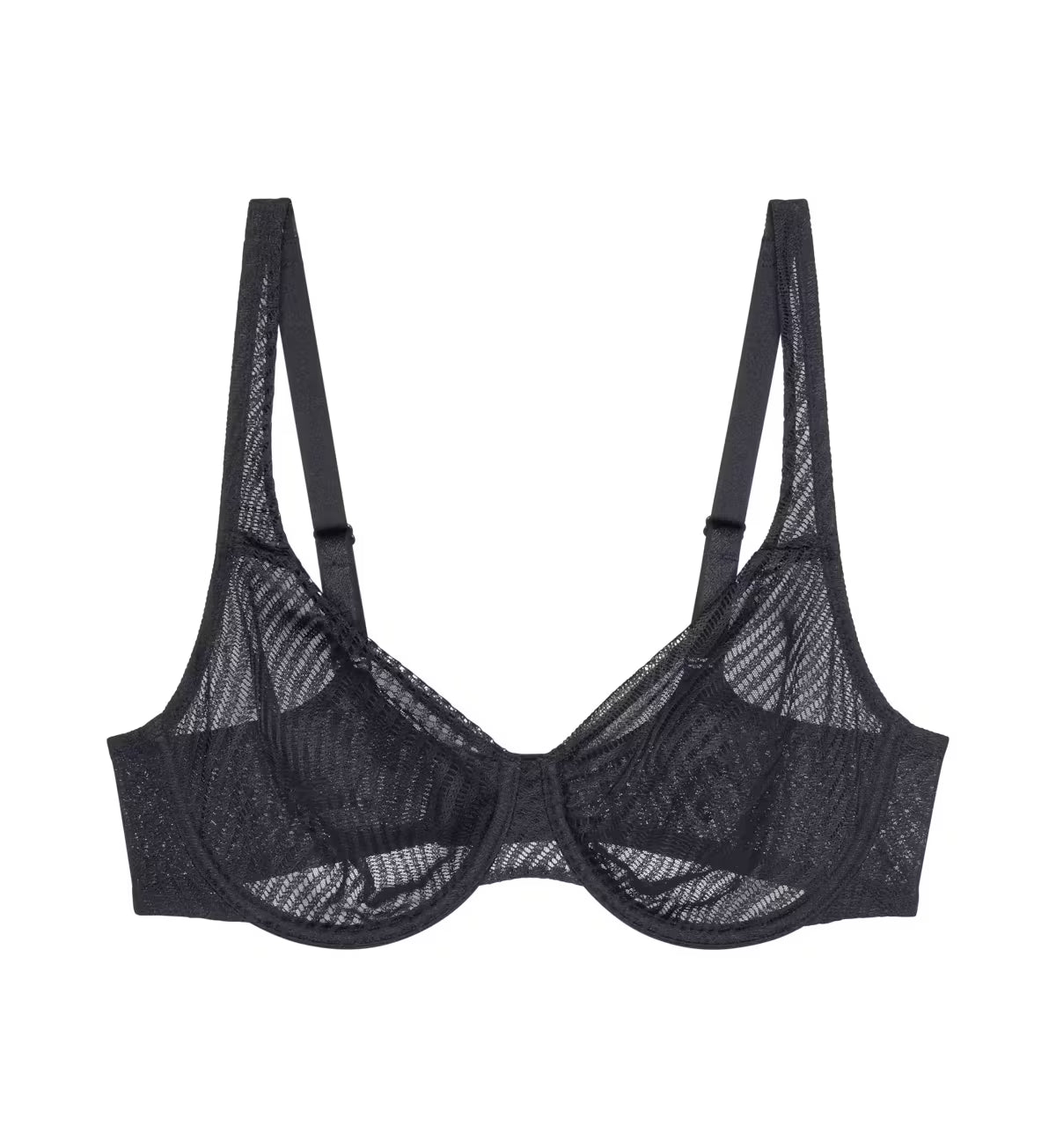 Triumph Harmony Spotlight Minimizer Black Bra, product only front view showing cup shape and fabric texture – Shop Now Online