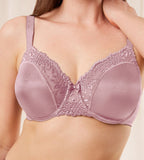 Triumph Ladyform Soft Minimizer Rosebloom Bra close-up front view highlighting lace design - Order Online at Blue Salon Qatar