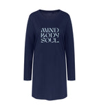 Triumph Lounge-Me cotton navy long-sleeved nightdress product-only view, with a round neckline and knee-length hem. Shop Now Online
