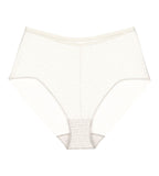 Triumph Signature sheer white maxi panty product-only front view, with geometric monogram mesh. Available Online Now