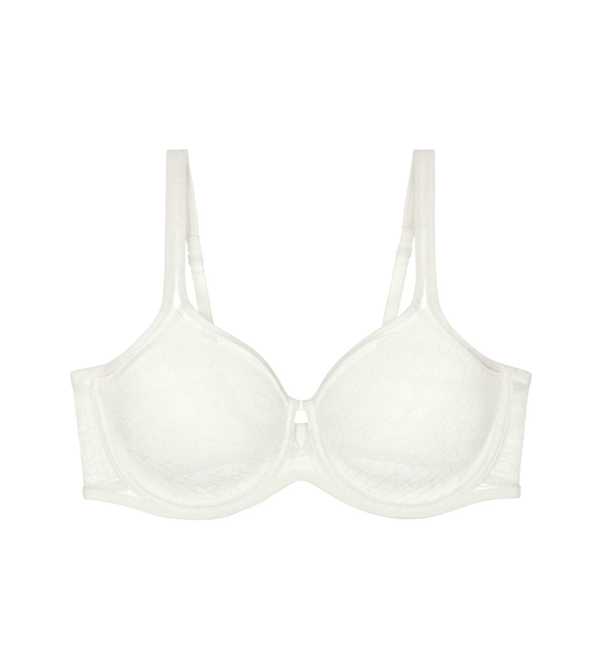 Triumph Signature sheer white minimizer bra product-only view, featuring geometric mesh. Shop Now Online