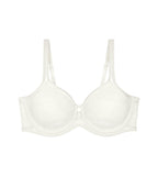 Triumph Signature sheer white minimizer bra product-only view, featuring geometric mesh. Shop Now Online