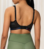 Triumph Triaction Cardio Cloud Black Sports Bra model second back view with adjustable straps, now available online