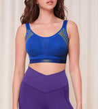 Triumph Triaction Cardio Cloud Blue Sports Bra model front view – Shop Now Online