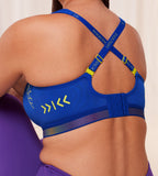 Triumph Triaction Cardio Cloud Blue Sports Bra model third back view, showing cross straps – Shop Now Online