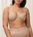 Triumph True Shape Sensation Beige Minimizer Bra model front view – smooth shaping support, Shop the Latest Online