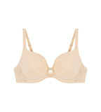 Triumph Wild Rose Sensation beige padded wired bra product-only front view, with floral lace pattern. Shop the latest online