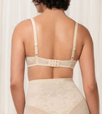 Triumph Wild Rose Sensation beige padded wired bra second model back view, with floral lace pattern and adjustable straps. Shop the latest online