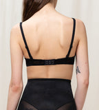 Triumph Wild Rose Sensation black padded wired bra model back view, featuring floral lace detailing and adjustable straps. Find Online Now