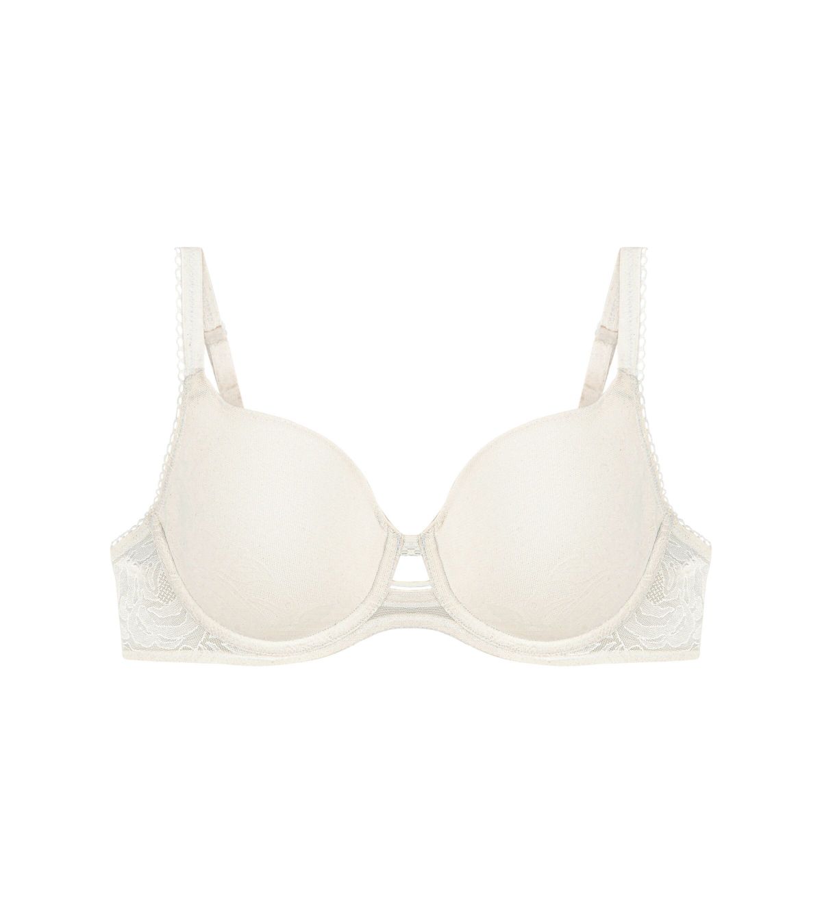 Triumph Wild Rose Sensation wired white padded bra product-only front view, with floral lace detailing - Order Online Today