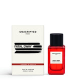 Unscripted Perfume Fatal Sway EDP - 100ml Red perfume bottle and packaging with 'Unscripted Dubai' branding 