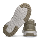 Beige low-cut sneaker, back view. Features a beige mesh upper, white collar lining, white midsole, and a beige and white lugg