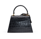 Piumelli Women's Black Croc-Effect Leather Handbag