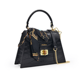 Piumelli Women's Black Croc-Effect Leather Handbag