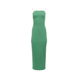 Velvety Couture green floor-length gown with long draped sleeves and scattered gold sequin embellishments.