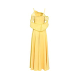 Velvety Couture coral gown with draped ruffled neckline, beaded trim, and flowing A-line silhouette. Find Online Today.