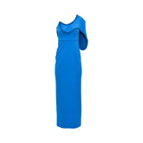Velvety Couture Women's One-Shoulder Blue Drape Midi Dress Cobalt