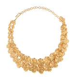 Gold-toned multi-layered necklace with textured, crinkled petal-like links and a hook clasp closure.