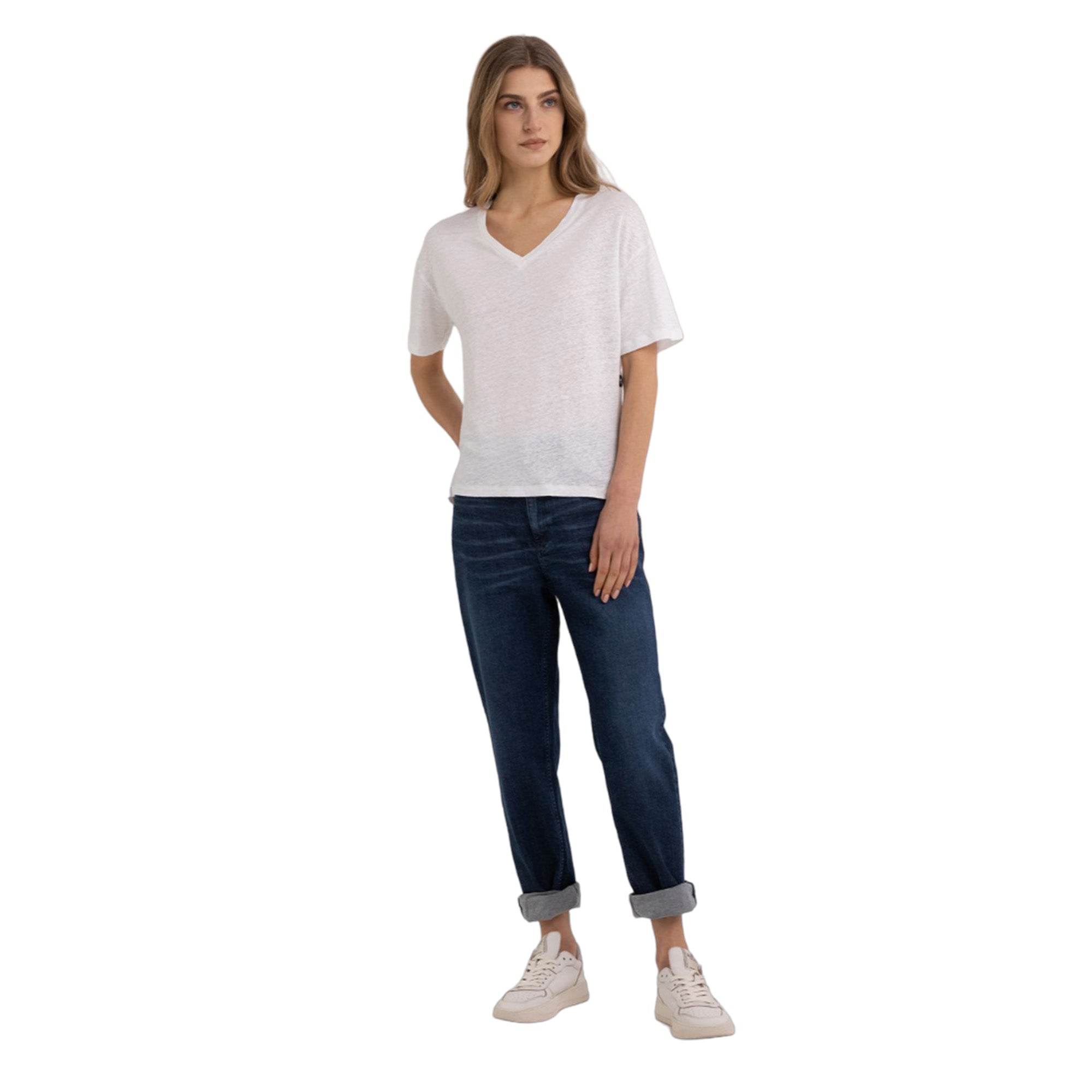 Replay Women's V-neck T-shirt in Stretch Linen | Clothing | GCC | Women | Women All Clothing | Women T-Shirts | Womens | Womens Fashion Replay Women's V-neck T-shirt in Stretch Linen | Clothing | GCC | Women | Women All Clothing | Women T-Shirts | Womens | Womens Fashion