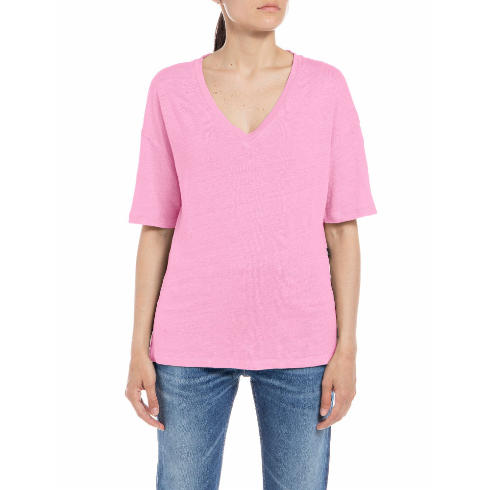 Replay Women's V-neck T-shirt in Stretch Linen | Clothing | GCC | Women | Women All Clothing | Women T-Shirts | Womens | Womens Fashion Replay Women's V-neck T-shirt in Stretch Linen | Clothing | GCC | Women | Women All Clothing | Women T-Shirts | Womens | Womens Fashion