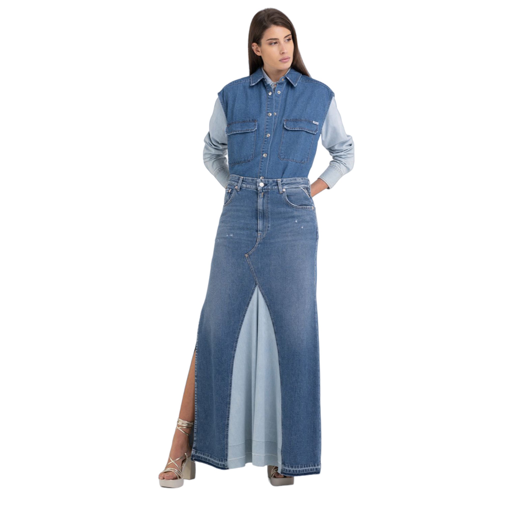 Replay Women's Denim Long Skirt – Blue Salon1