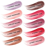 A shimmery, light purple lip gloss swatch with a glossy finish.