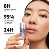 YSL Loveshine Gloss in a clear tube with shimmery light purple gloss, silver-toned cap, and YSL logo band.