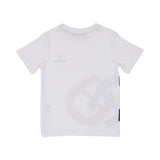 White t-shirt logo print back View of the Aigner Kids boys white t-shirt beige cargo bermuda set. Shop the Collection Online