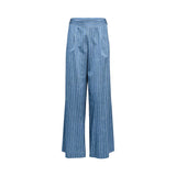 Ermanno Firenze black pinstripe wide-leg trousers featuring a tailored waist and side cargo pockets for a refined yet modern utility look.