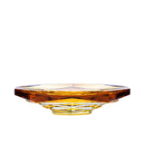 A two-tiered rectangular silver display stand with mirrored surfaces and crystal-encrusted rails on a white background